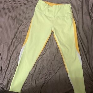 Vibrant Yellow and White Woman Leggings